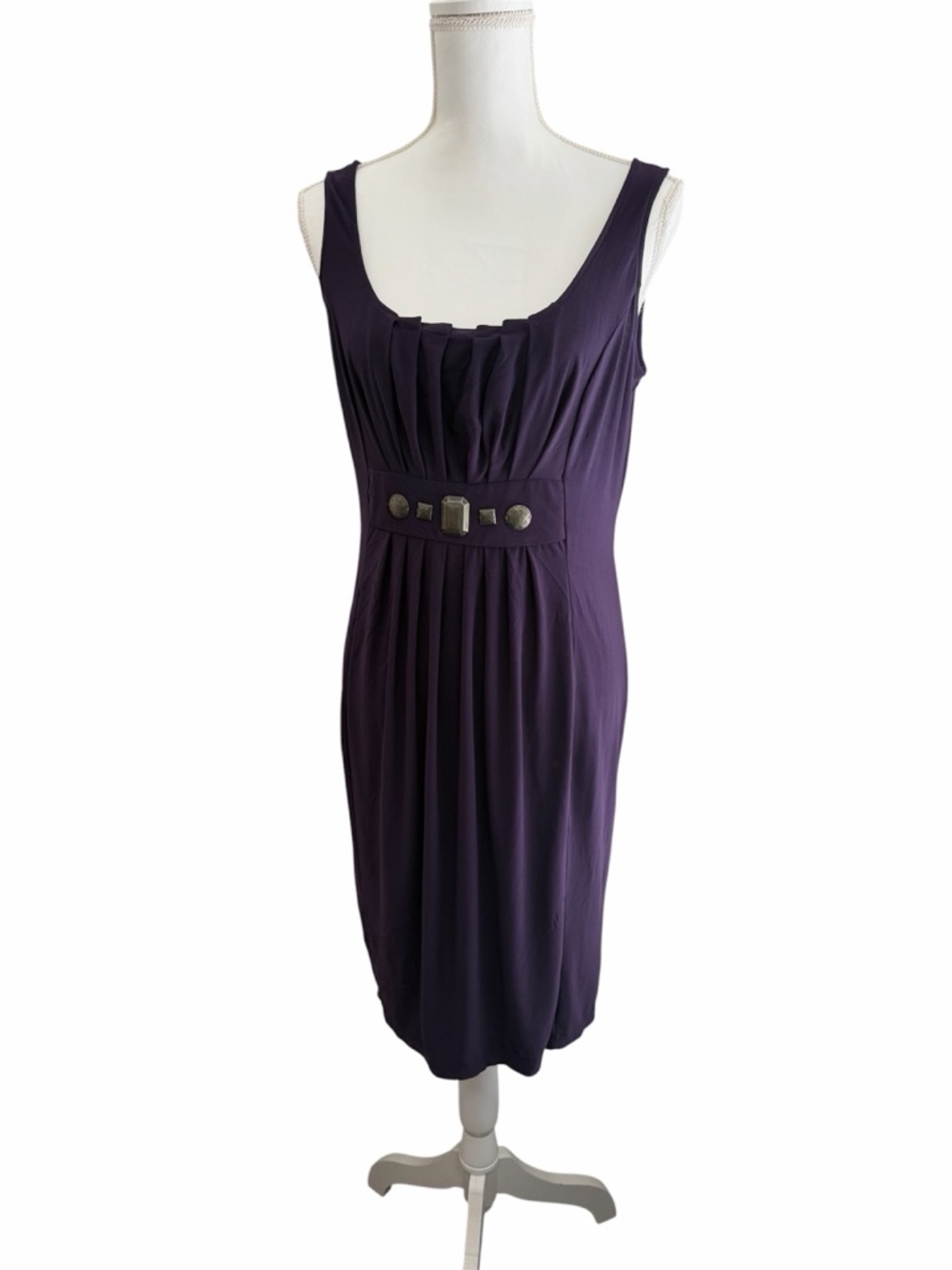 Sleeveless Midi Dress in Plum with Decorative Waist Accents